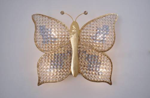 Butterfly wall light, crystal on brass, Palwa, 1970`s ca, German